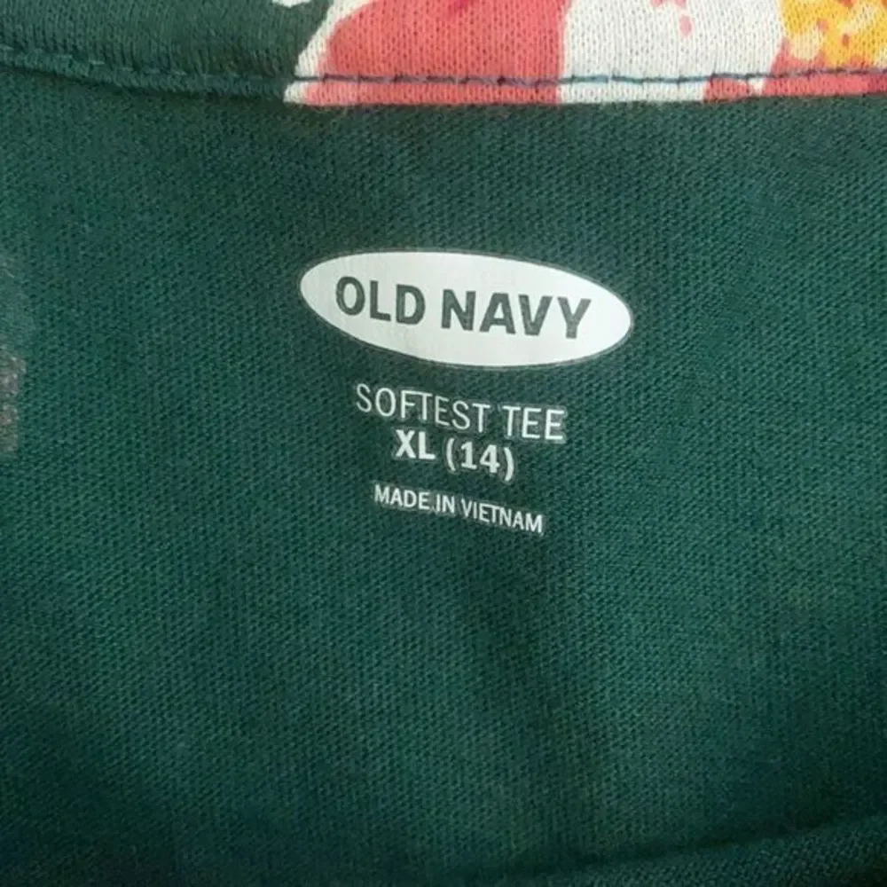 Old Navy Softest Tee Girls XL 14 Green Pink Floral Long Sleeve High‎ Low Hem